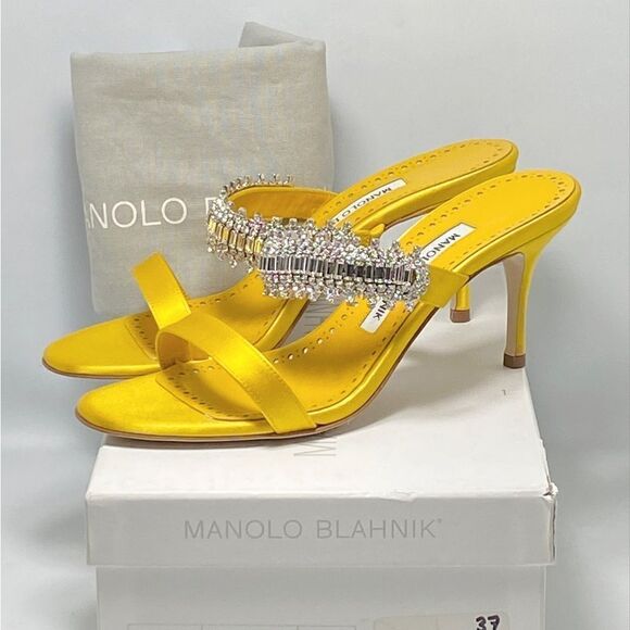 Manolo Blahnik Sako 70mm Silk Embellished Sandals size 37 - Picture 9 of 11